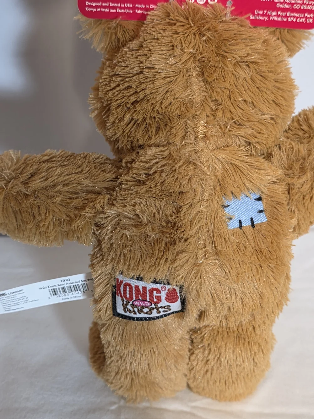 NWT KONG Wild Knots Bear Patches Dog Toy Small/Medium Light Brown Squeaks Soft